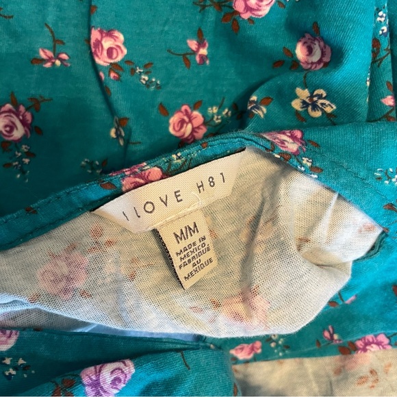 Forever 21 Teal Floral Boxy Crop Tee with Criss Cross Back Detail - Picture 5 of 5